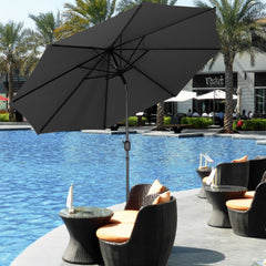 Outdoor Crank Tilt Parasol Black with Round Base 3m