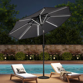 Solar LED Crank & Tilt Dark Grey Parasol With Resin Floral Base 3M