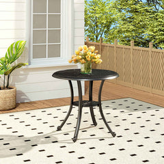 Black Cast Aluminum Round Bistro Patio Table with Parasol Hole
