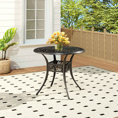 4 Seater Round Cast Aluminum Black Garden Table with Parasol Hole