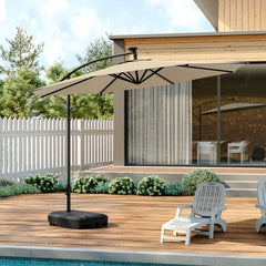 Cantilever Solar LED Garden Parasol Beige Crank Lift System With Base 3m