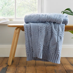Bianca Blue Cosy Soft Cable Knit Blanket Throw