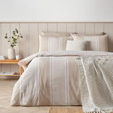 Catherine Lansfield Banded Stripe Natural Reversible Duvet Set