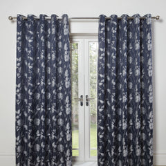 Butterfly Meadow Navy Blue Lined Eyelet Jacquard Curtains