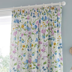 Sweet Pea Floral Cotton Pencil Pleat Curtains