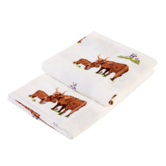 Highland Cow Family Natural Printed Fleece Throw (130cm x 150cm)