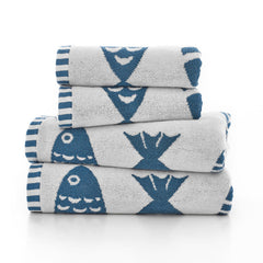 Lobster Creek White and Blue Big Fish Towels