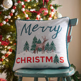 Merry Christmas Deer Green Velvet Cushion