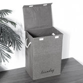 Foldable Grey Home Laundry Basket with Lid