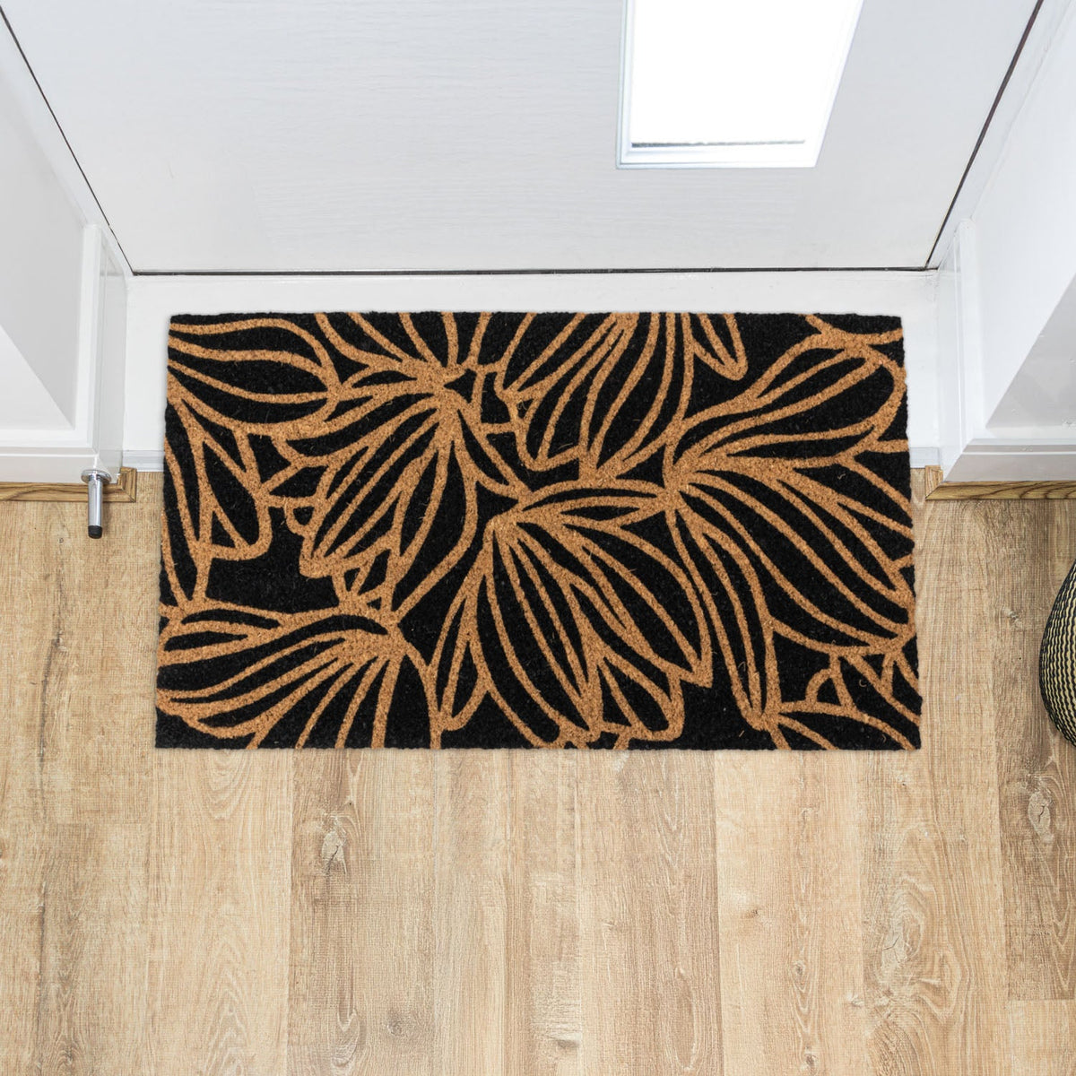 Black Floral Eco-Friendly Latex Backed Coir Entrance Doormat