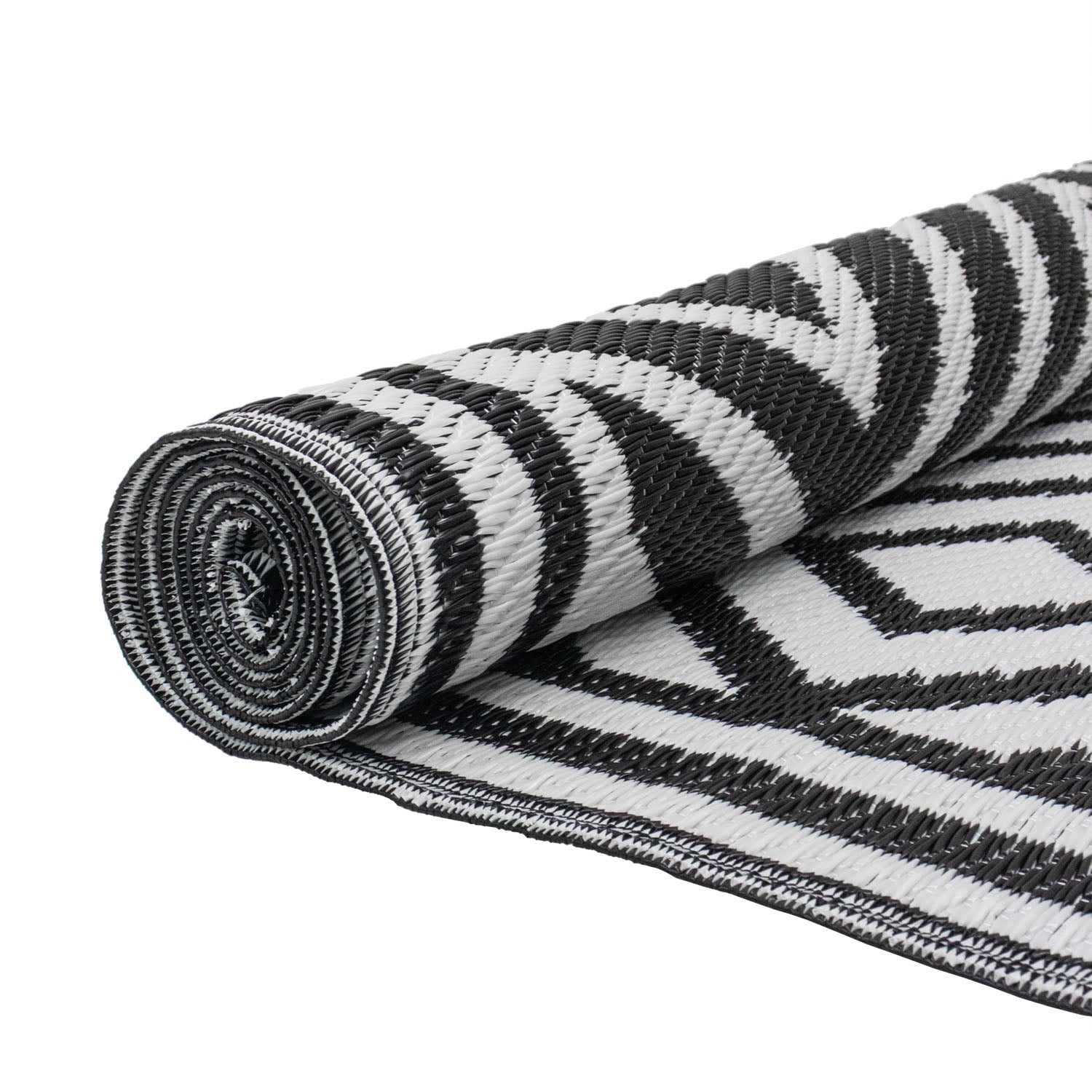 Lightweight Reversible Black White Small Tile Pattern Outdoor Rug