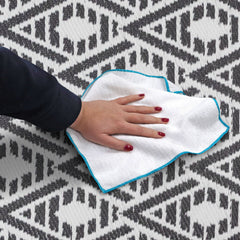 Lightweight Reversible Large Black White Geometric Pattern Outdoor Rug
