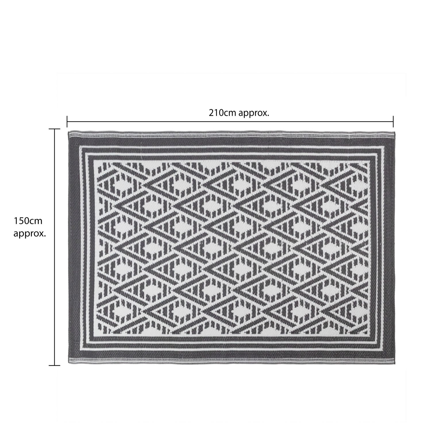 Lightweight Reversible Large Black White Geometric Pattern Outdoor Rug