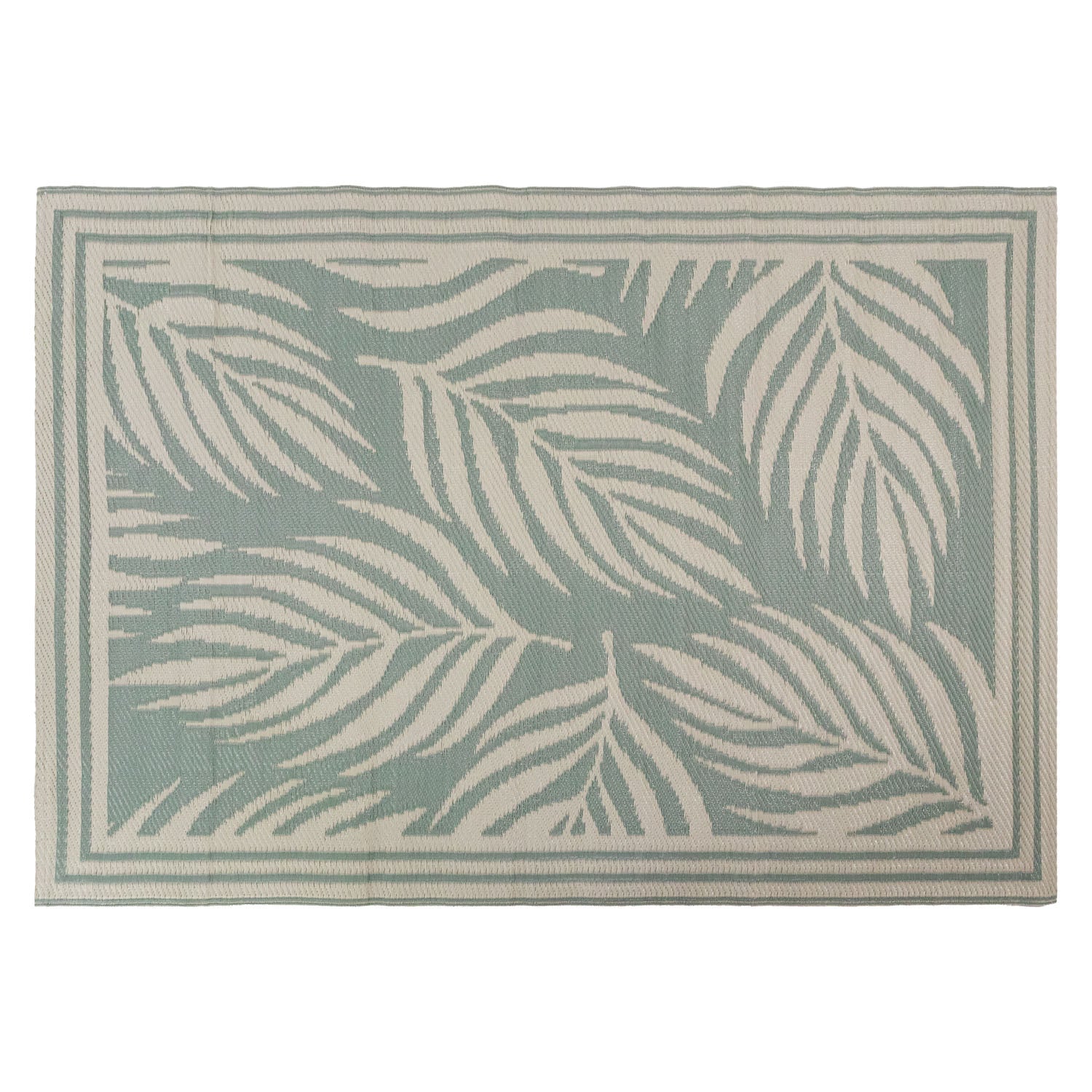 Lightweight Reversible Large Green Leaf Pattern Outdoor Rug