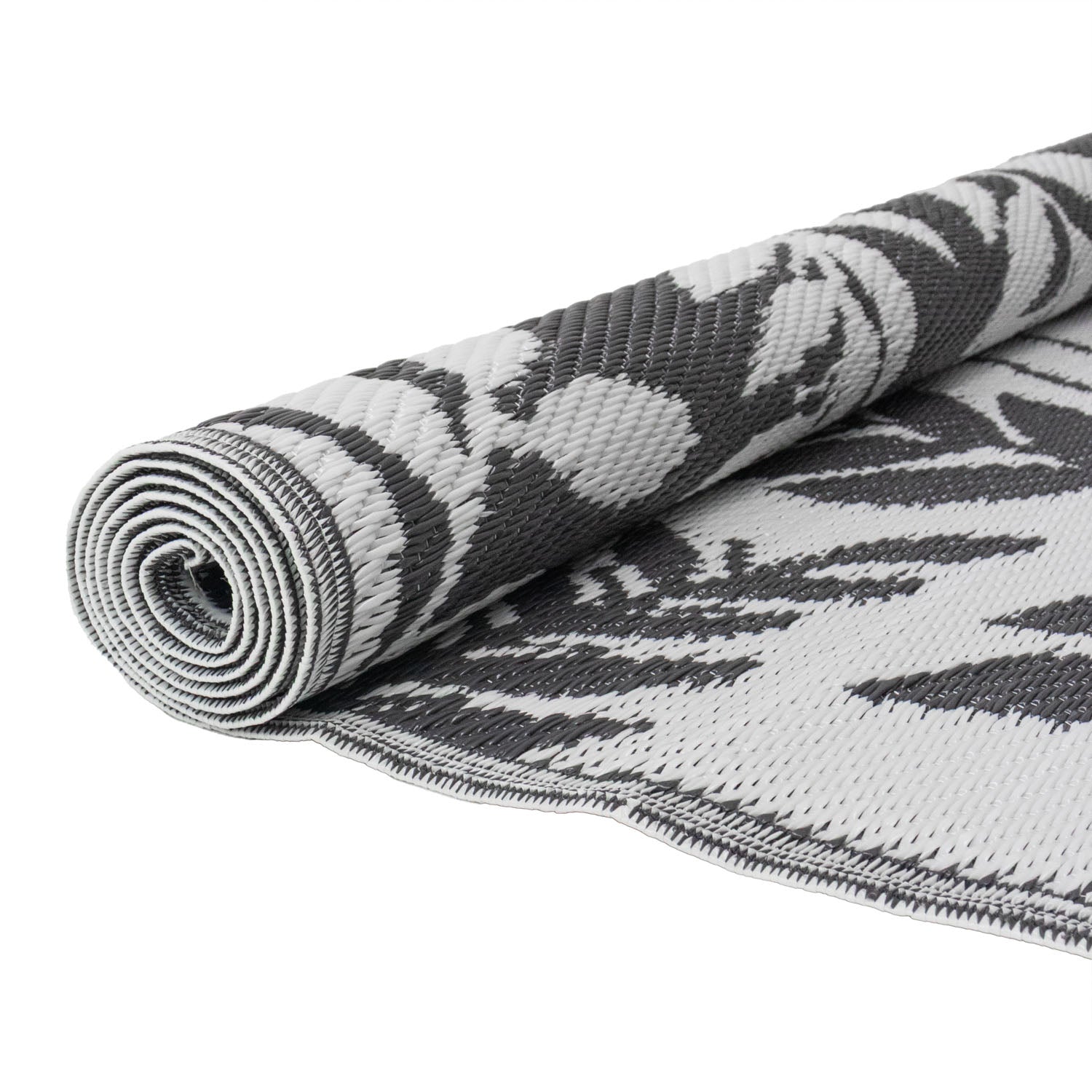 Lightweight Reversible Large Grey Leaf Pattern Outdoor Rug