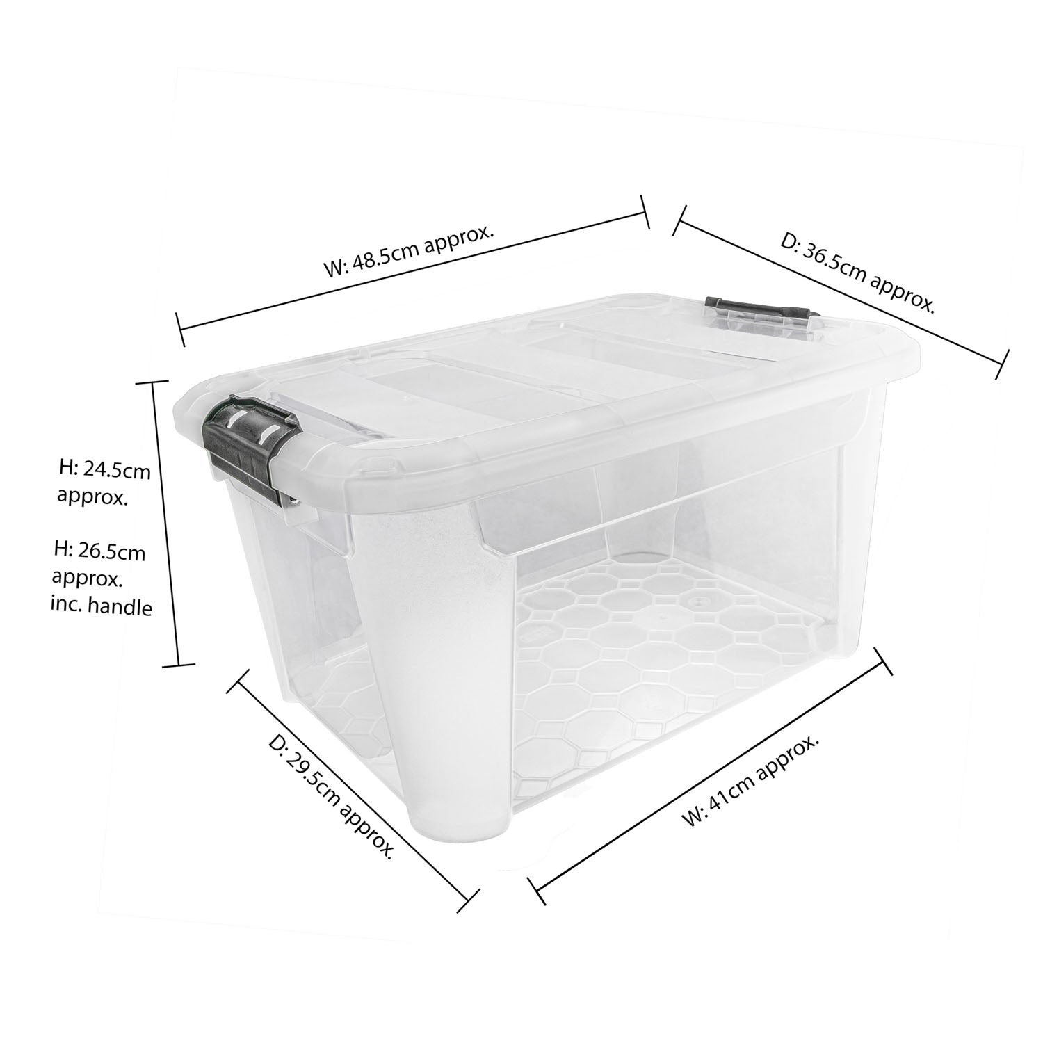 Plastic Secure Clip Lidded 30L Storage Box Clear (Set of 3)
