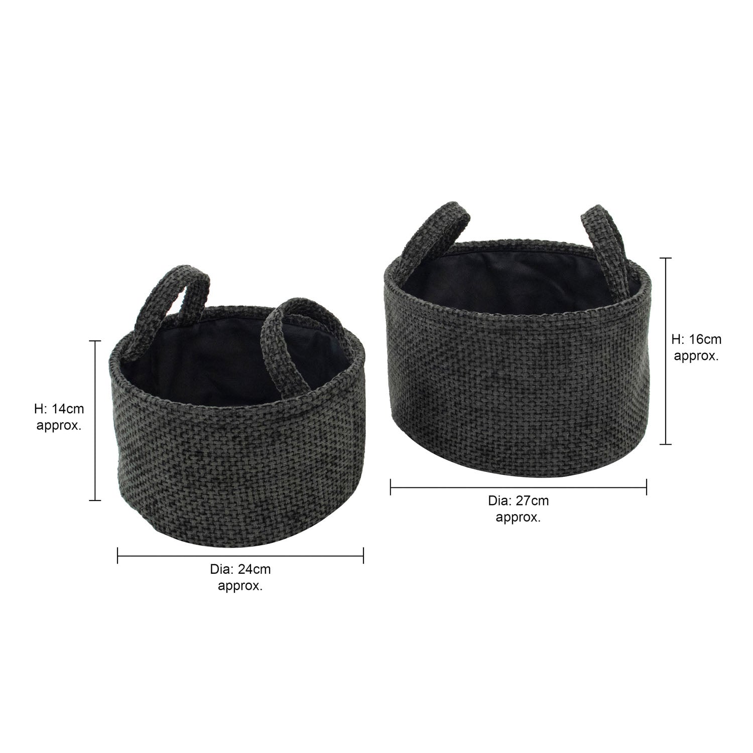 Metro Black Set of 2 Round Storage Baskets with Handles