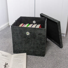 Metro Black Foldable Cube Organiser Box with Lid