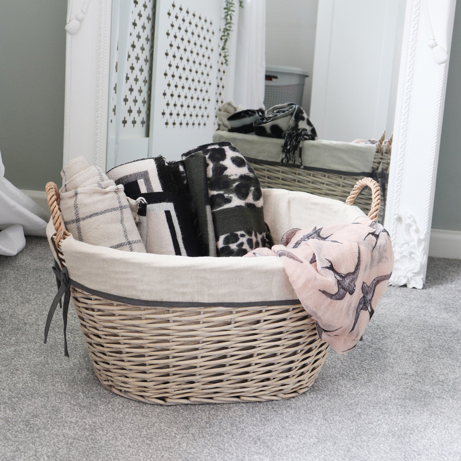 Arianna Antique Wash Oval Willow Storage Basket - Large