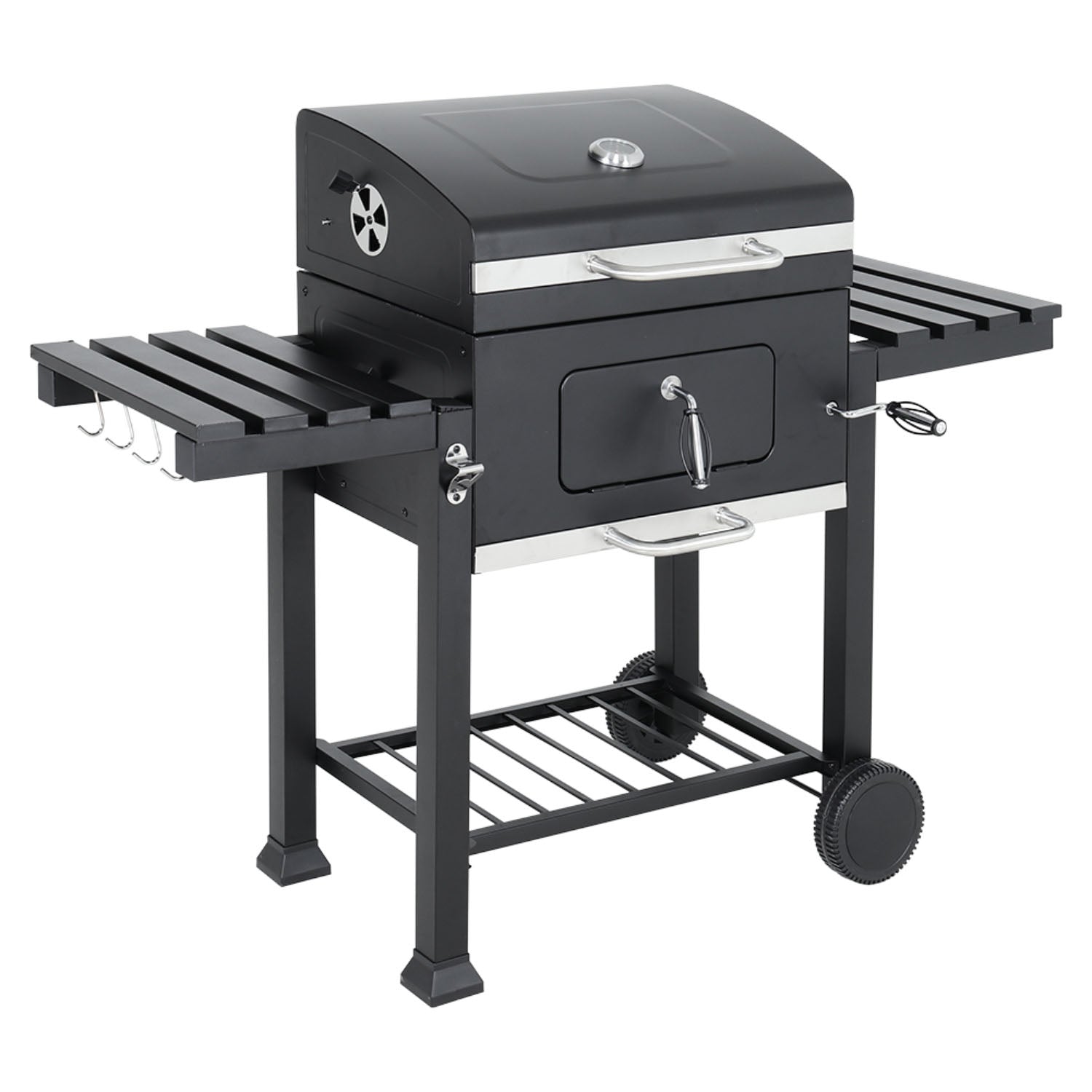 Outdoor BBQ Charcoal Grill with Side Tables