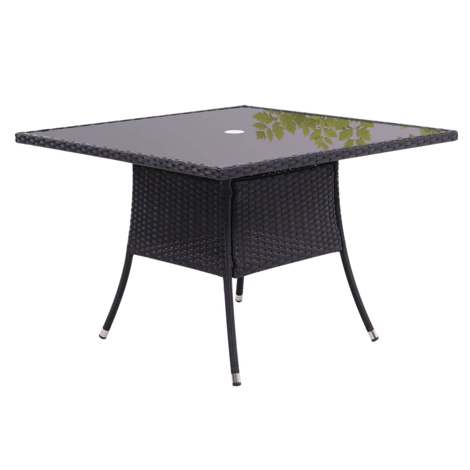 4 Seater Square Rattan Garden Table Black with Glass Top