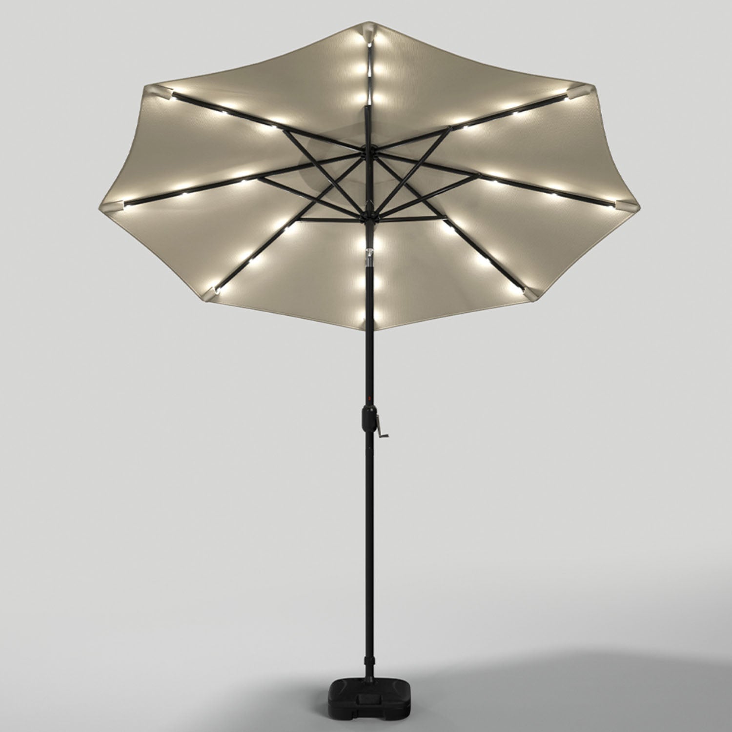 Crank and Tilt 24 Solar LED Parasol Beige with Plastic Fillable Base 3m