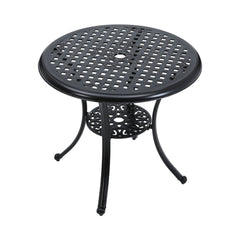 Black Cast Aluminum Round Bistro Patio Table with Parasol Hole