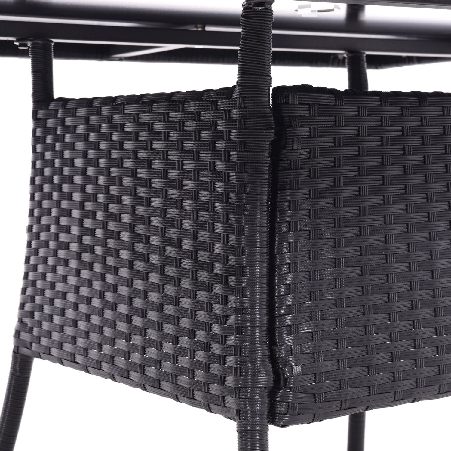4 Seater Square Rattan Garden Table Black with Glass Top