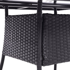 4 Seater Square Rattan Garden Table Black with Glass Top