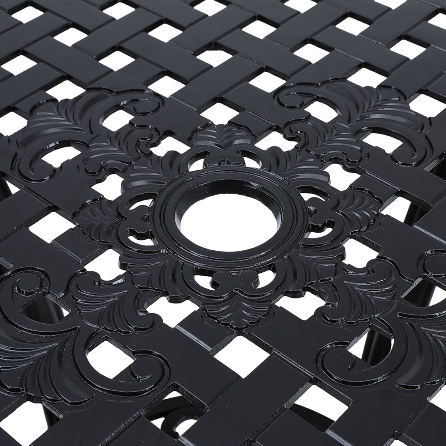 Black Cast Aluminum Round Bistro Patio Table with Parasol Hole