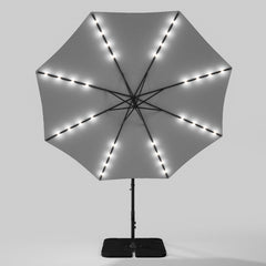 Cantilever Parasol LED Light Grey with Base 3m