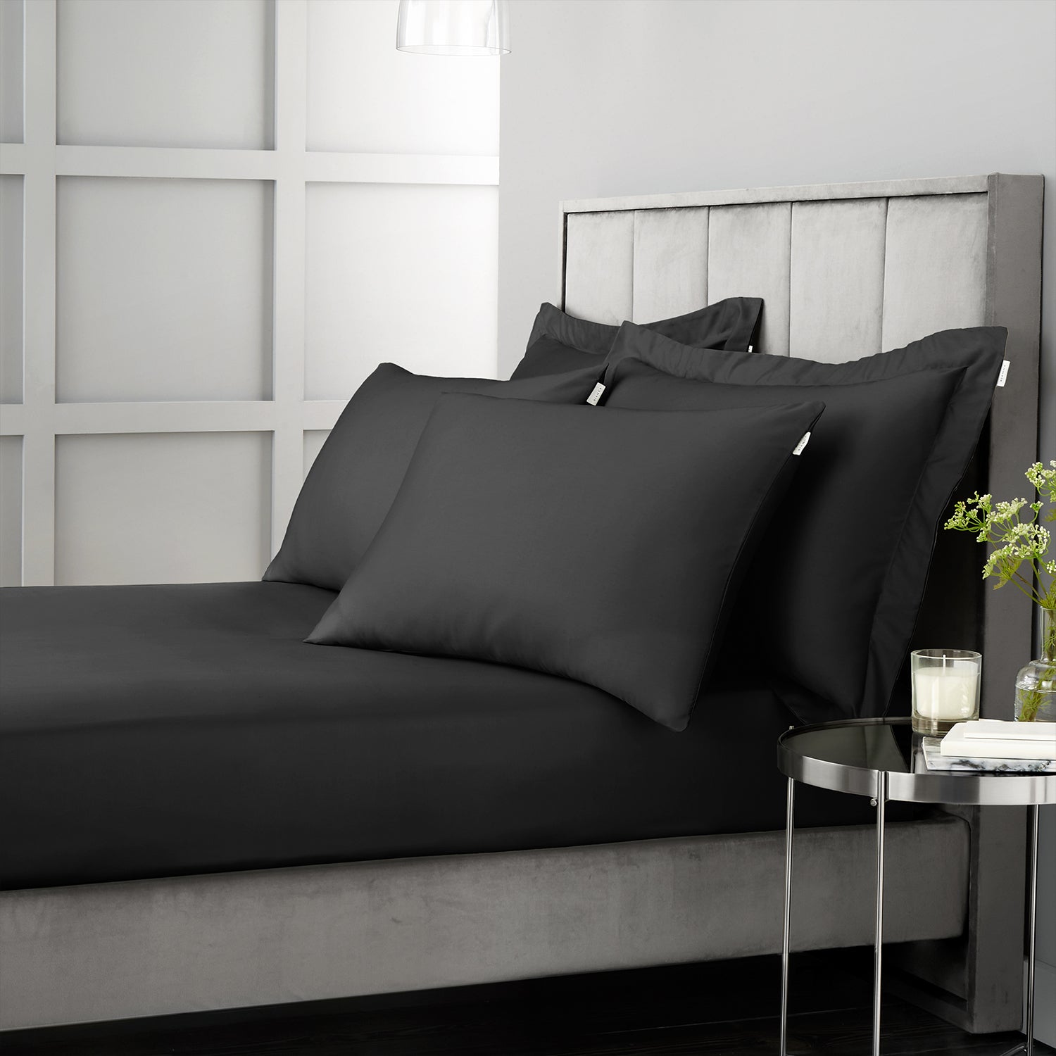 Bianca Black 400TC 100% Cotton Sateen Housewife Pillowcase Pair