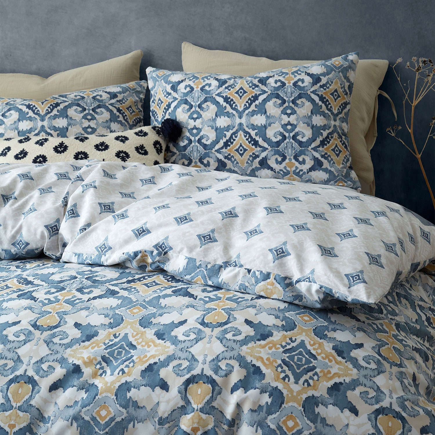 Pineapple Elephant Inara Ikat Indigo Blue Reversible Duvet Cover Set