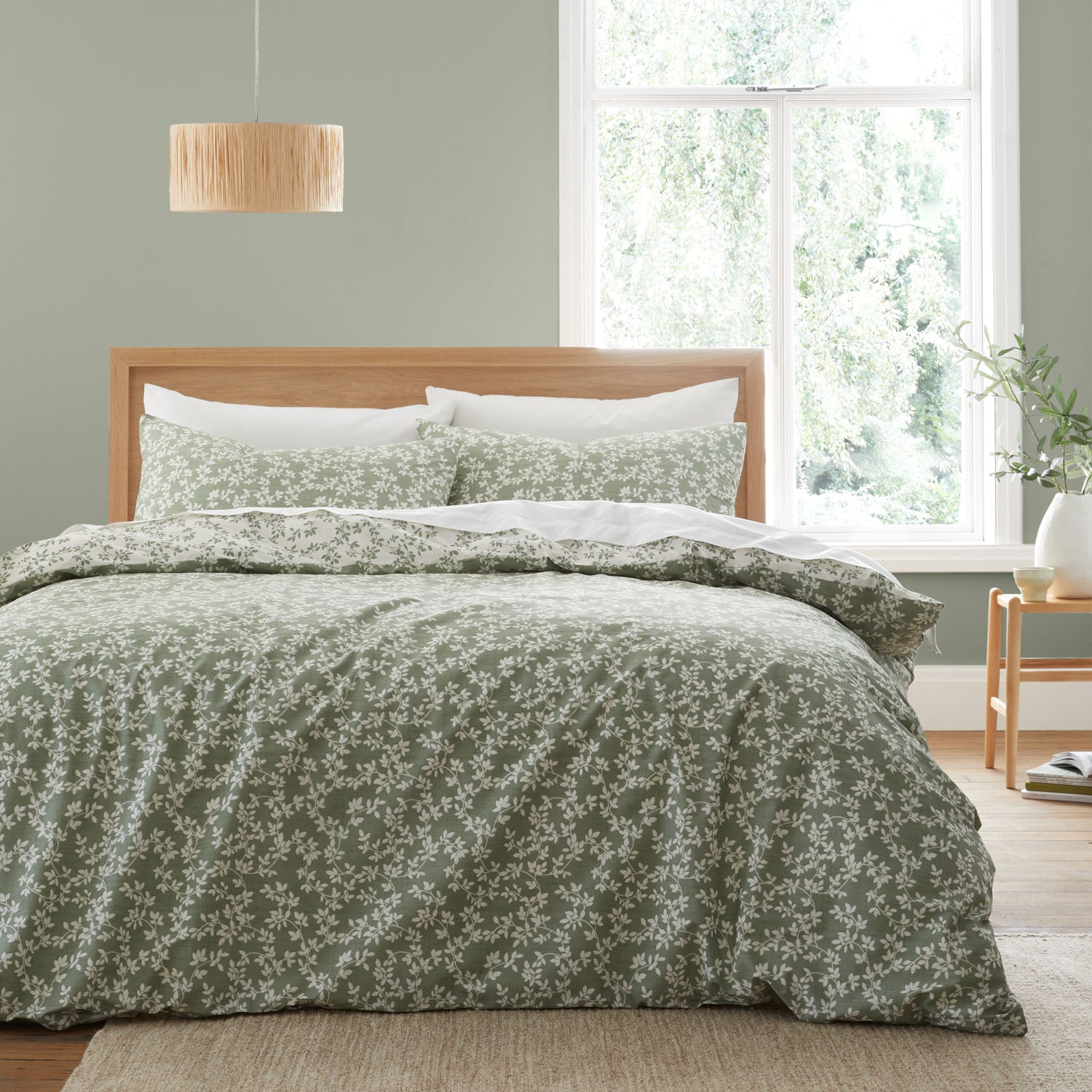 Bianca Shadow Leaves Soft Green 200TC Cotton Duvet Set