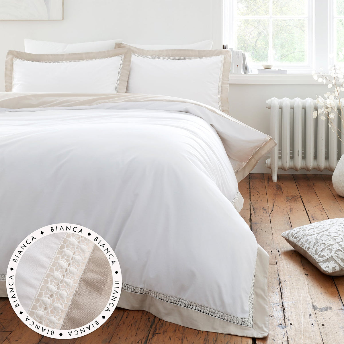 Bianca Oxford Lace 200TC Cotton Duvet Cover Set