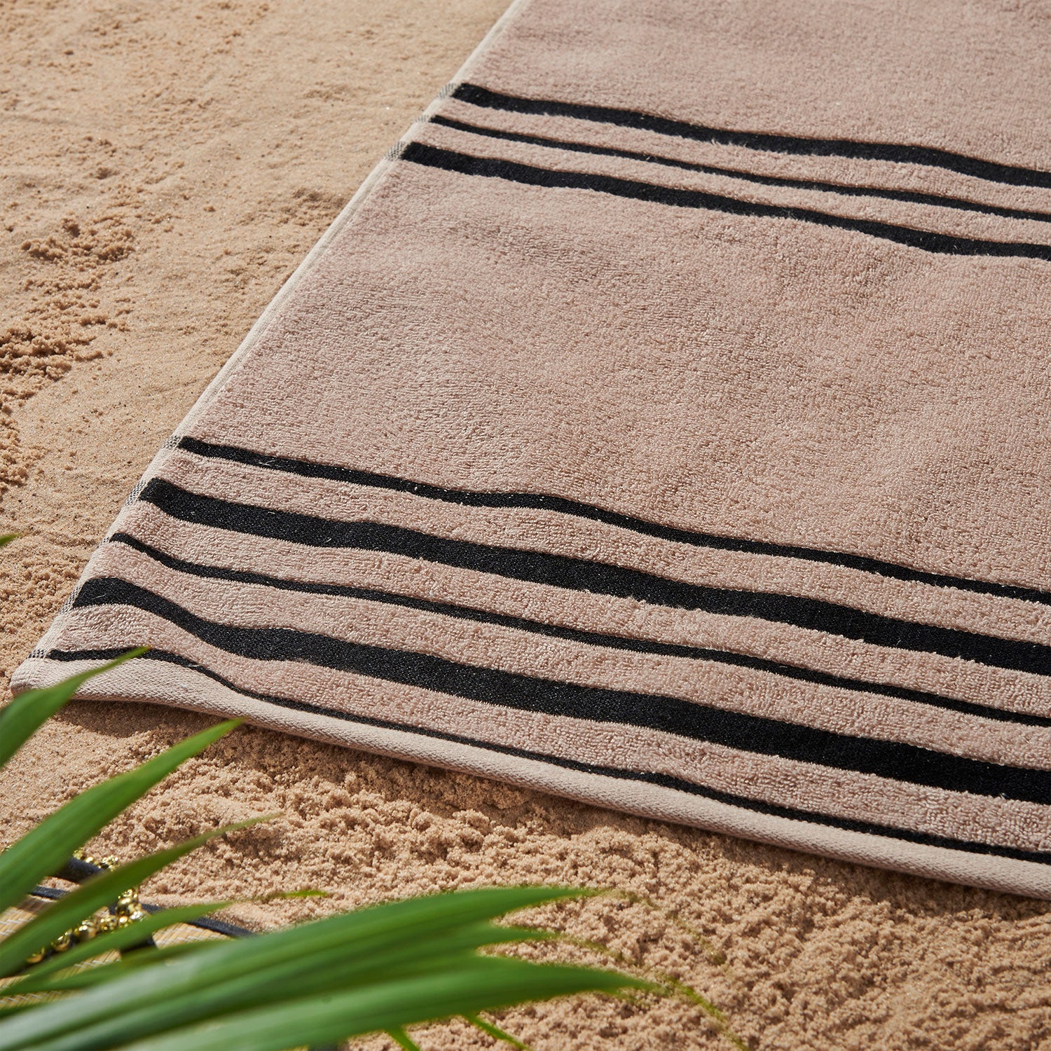 Catherine Lansfield Banded Stripe Cream/Natural Cotton Beach Towel Pair