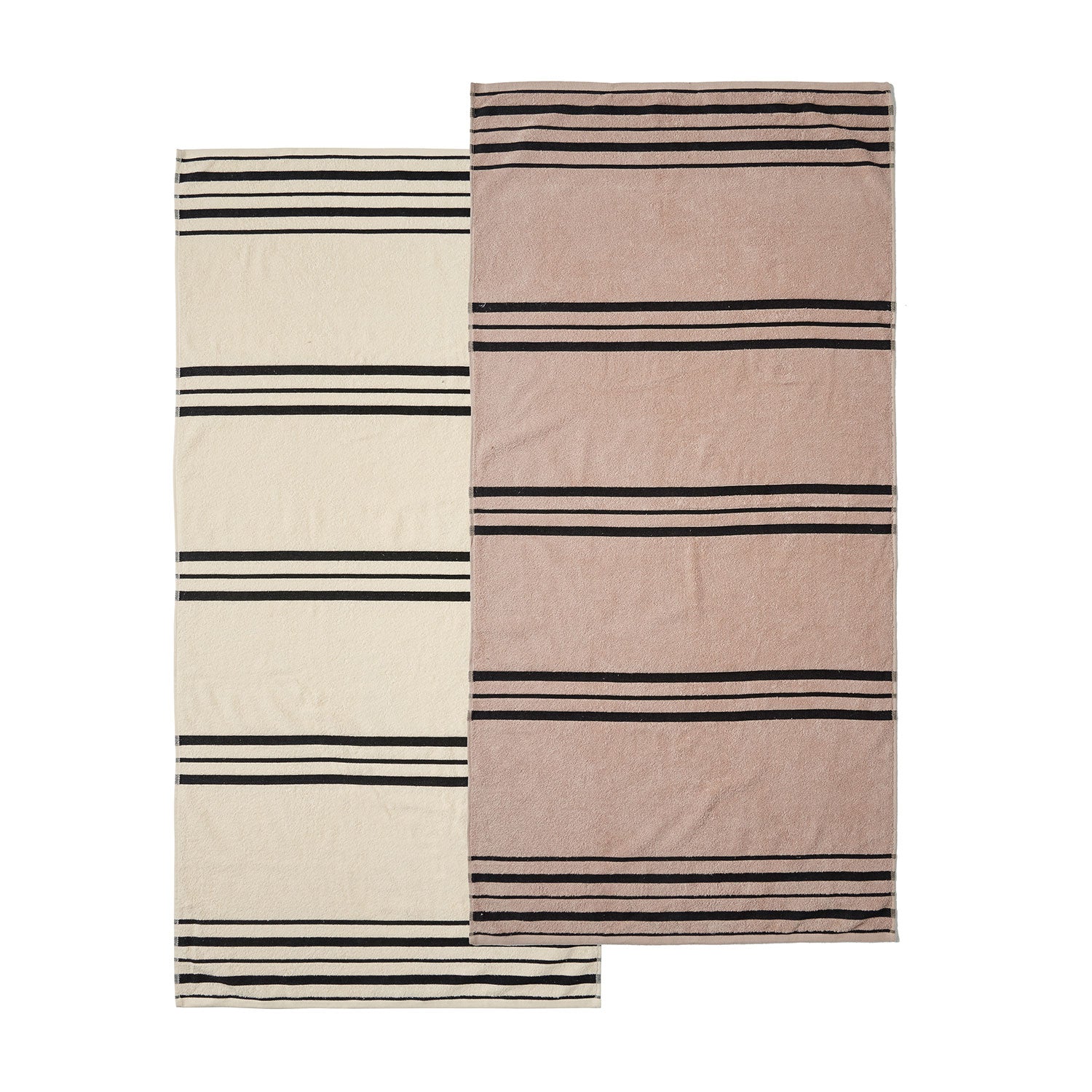 Catherine Lansfield Banded Stripe Cream/Natural Cotton Beach Towel Pair
