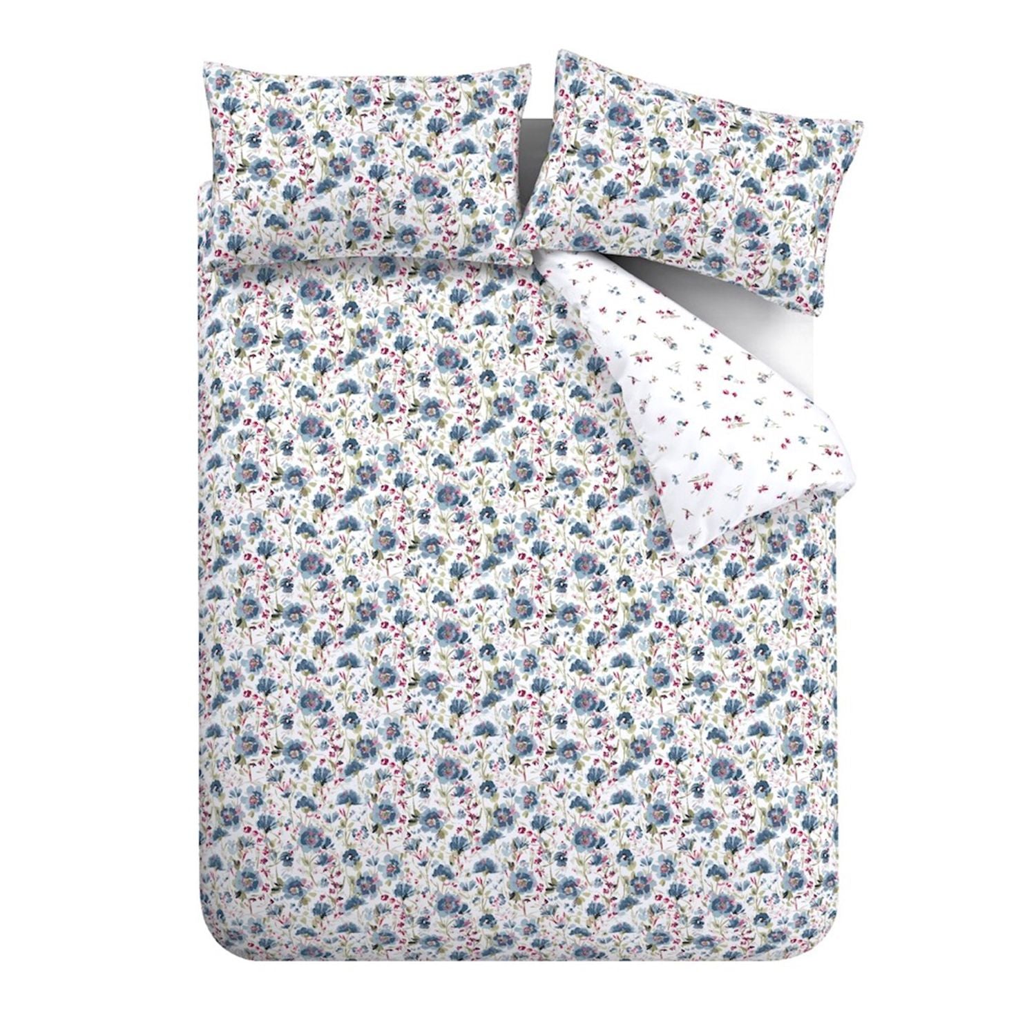 Bianca Ophelia Blue Reversible Brushed Cotton Floral Duvet Set
