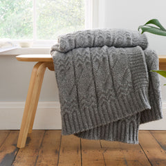 Bianca Grey Cosy Soft Cable Knit Blanket Throw