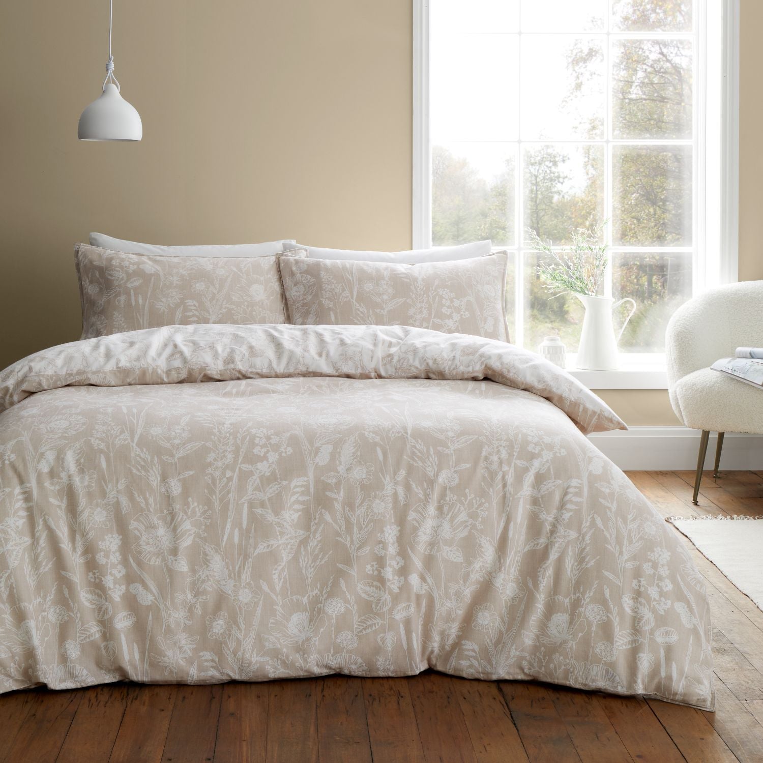 Bianca Brushed Cotton Floral Toile Natural Reversible Duvet Set