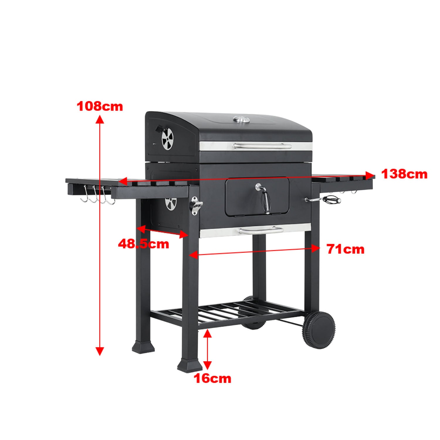 Outdoor BBQ Charcoal Grill with Side Tables