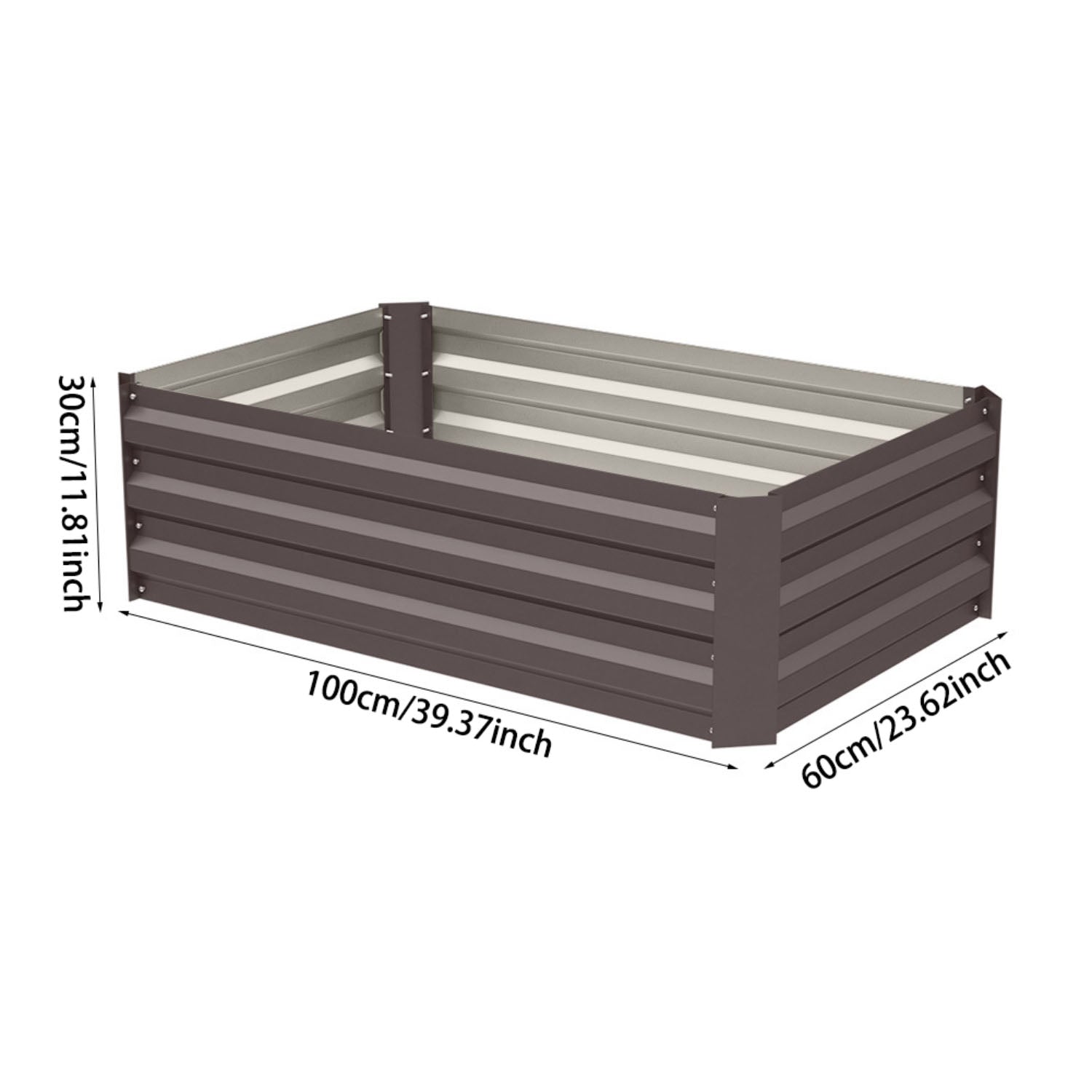 Rectangular Raised Brown Galvanized Steel Garden Bed (60cm x 100cm)