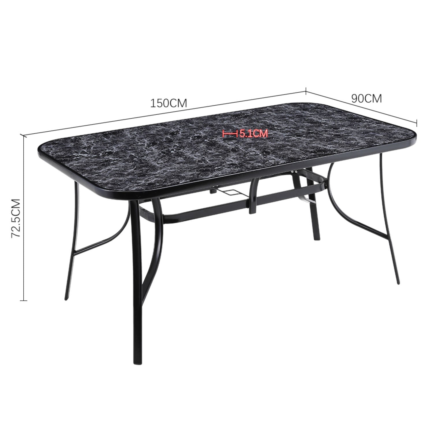 Rectangle Tempered Glass Black Marble Effect Garden Coffee Table