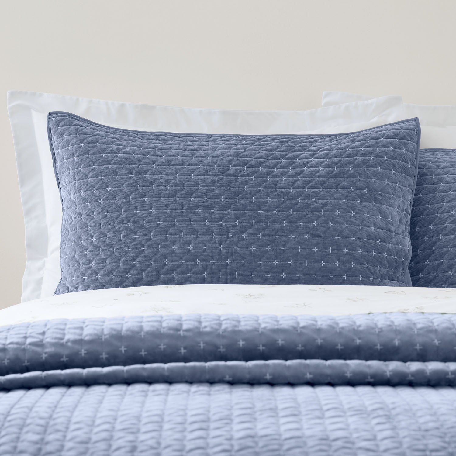 Bianca Attica Blue Velvet Embroidered Pillow Sham Pair
