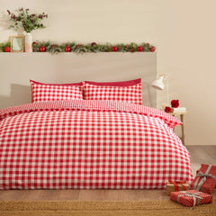 Catherine Lansfield Bamford Red Gingham Check Reversible Duvet Set