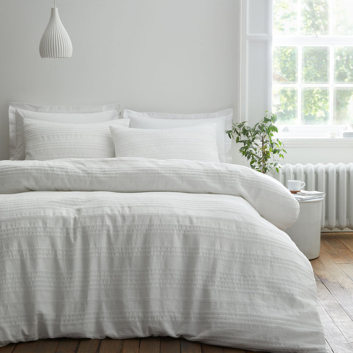 Bianca Waffle Cotton Stripe White Duvet Set