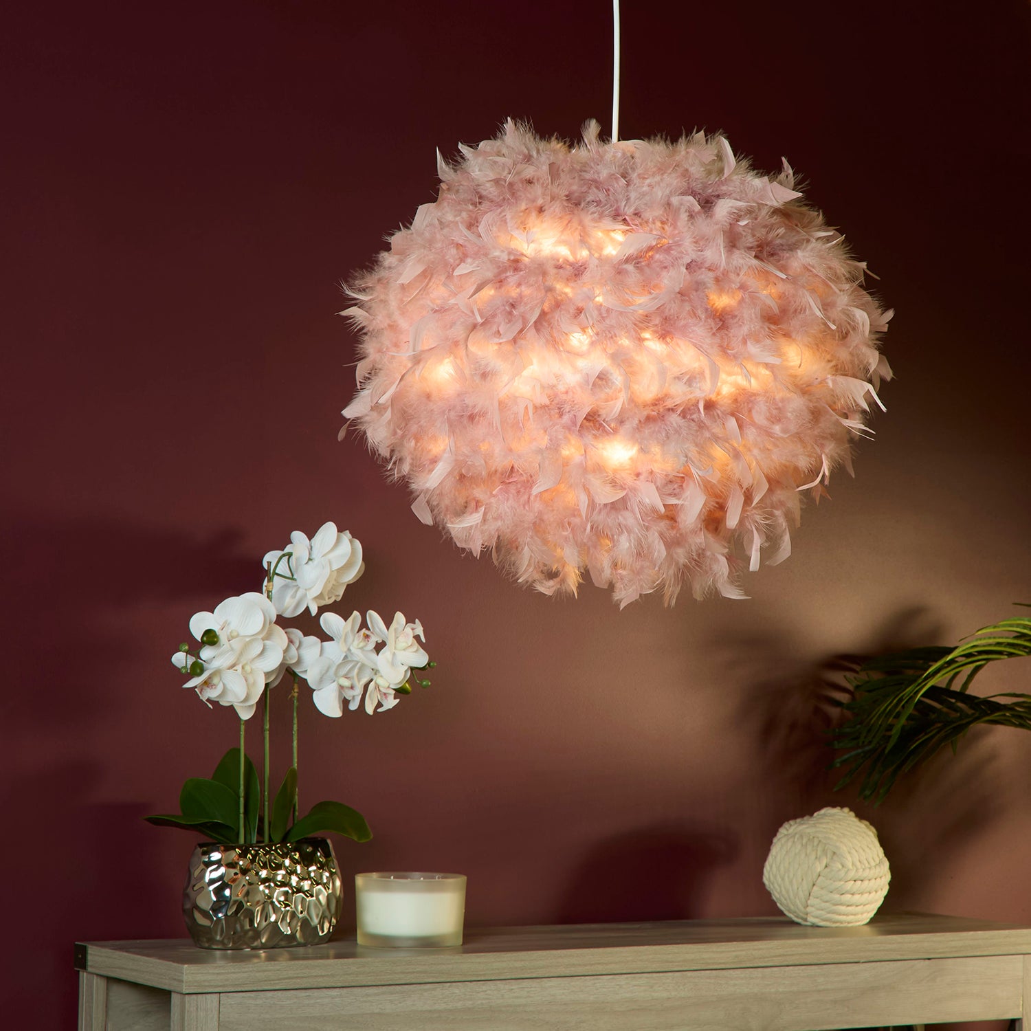 Dusty Pink Feather Easy Fit Light Shade