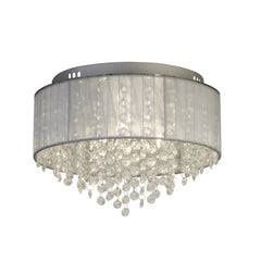 3Lt Ceiling Light With Chiffon Shade & Glass Drops
