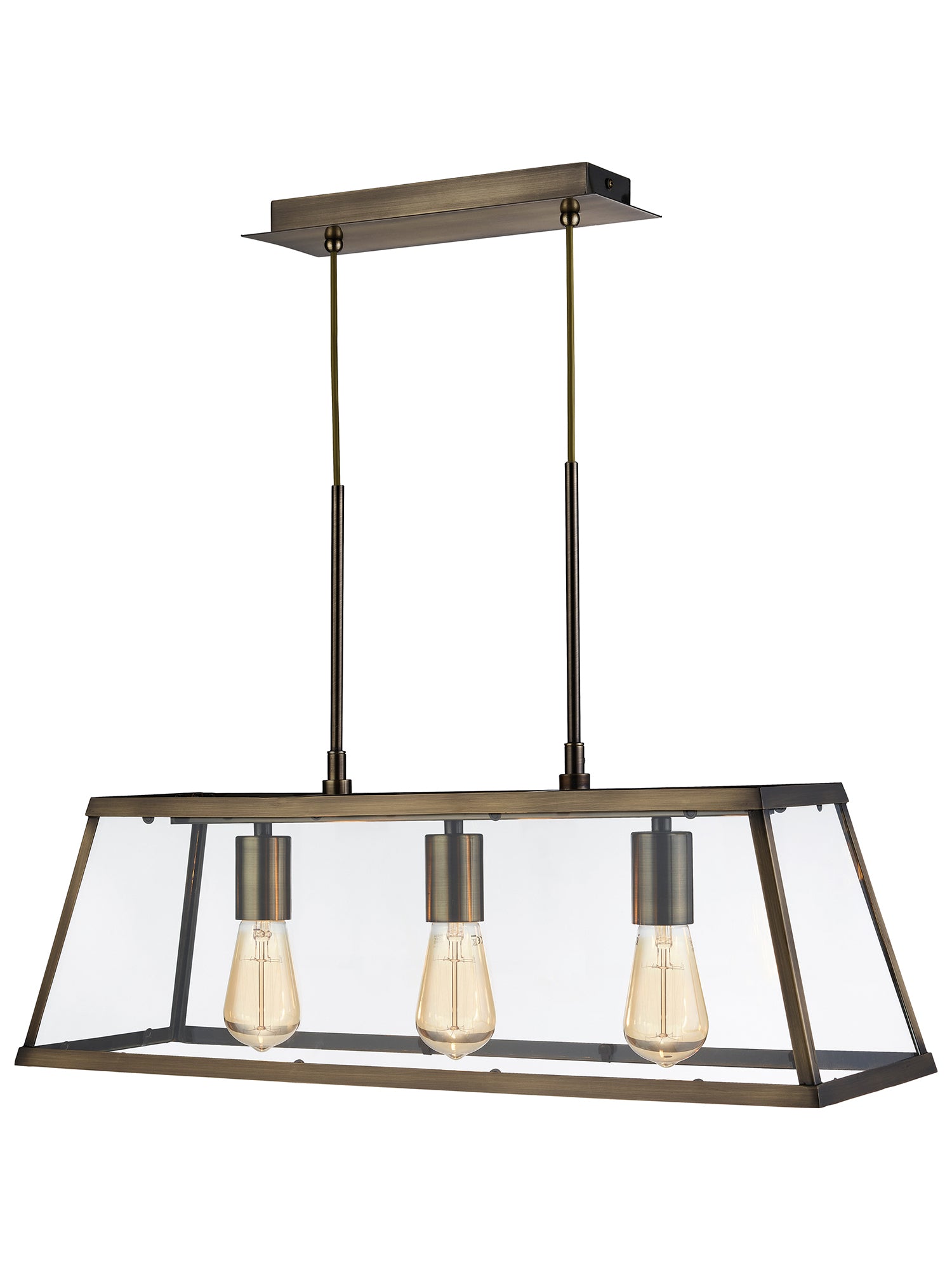 Harbour 3 Light Antique Brass Lantern Bar Pendant Ceiling Light