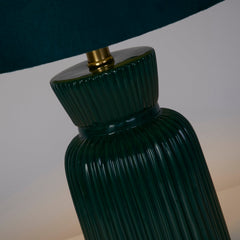 Sapphire Emerald Green Ribbed Ceramic Table Lamp